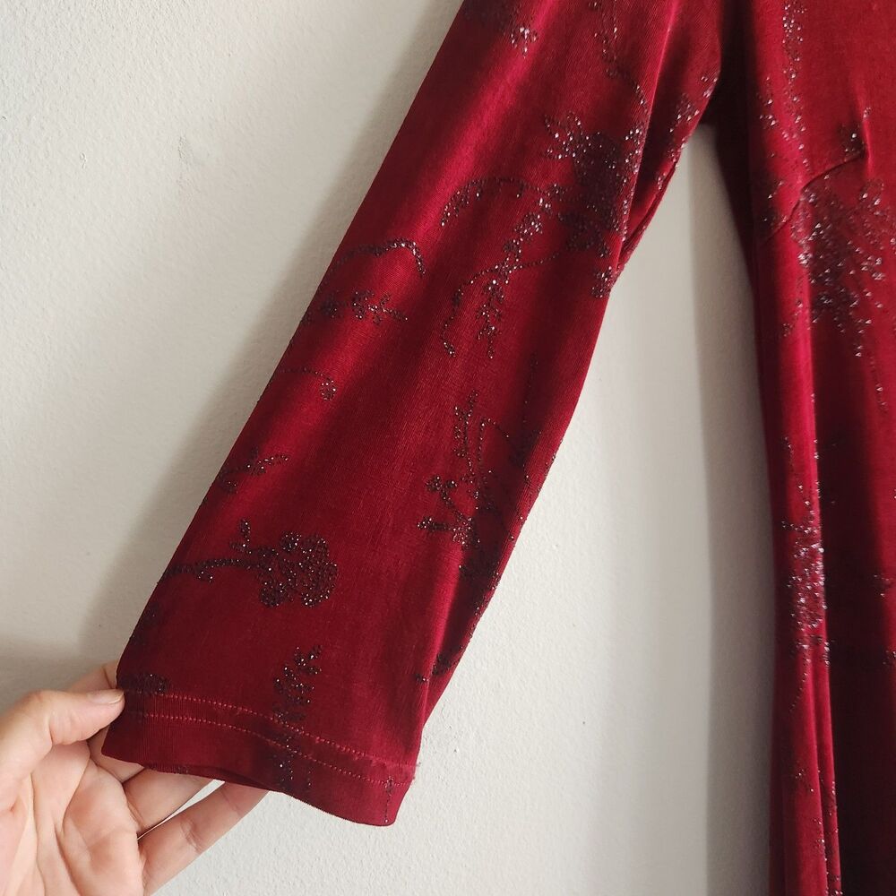 XOXO Vtg Jersey Dark Red Black Stones L Whimsigoth Dress Long Sleeve Victorian - Picture 6 of 10